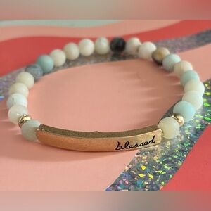 Beaded Bracelet with Gold Tone 'Blessed' Bar